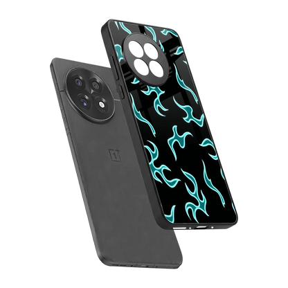 Lil Flames Black Blue sleek oneplus 13r cover with tempered glass back and TPU edges