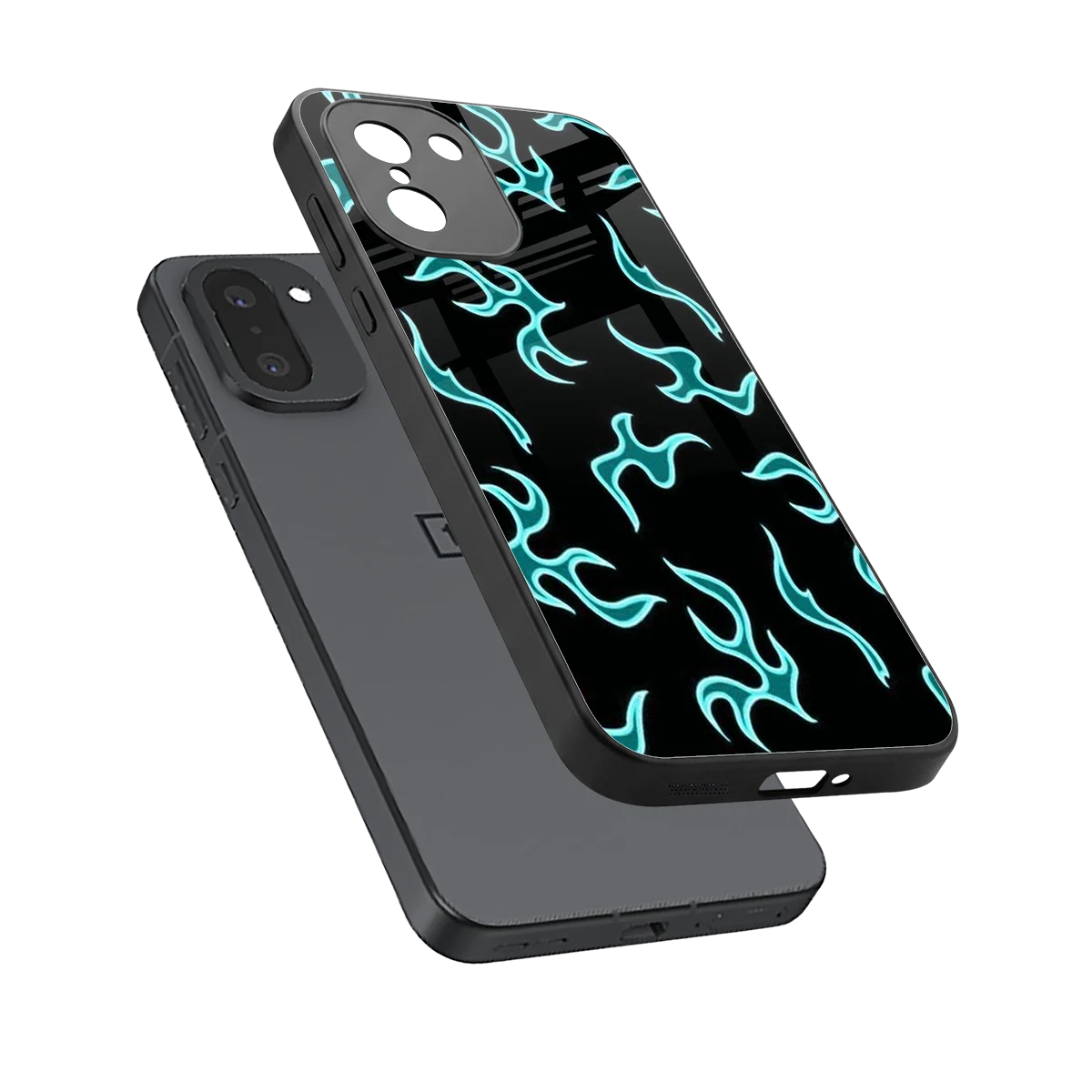 Lil Flames Black Blue sleek oneplus 15r cover with tempered glass back and TPU edges
