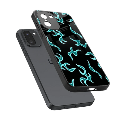 Lil Flames Black Blue sleek oneplus 15r cover with tempered glass back and TPU edges