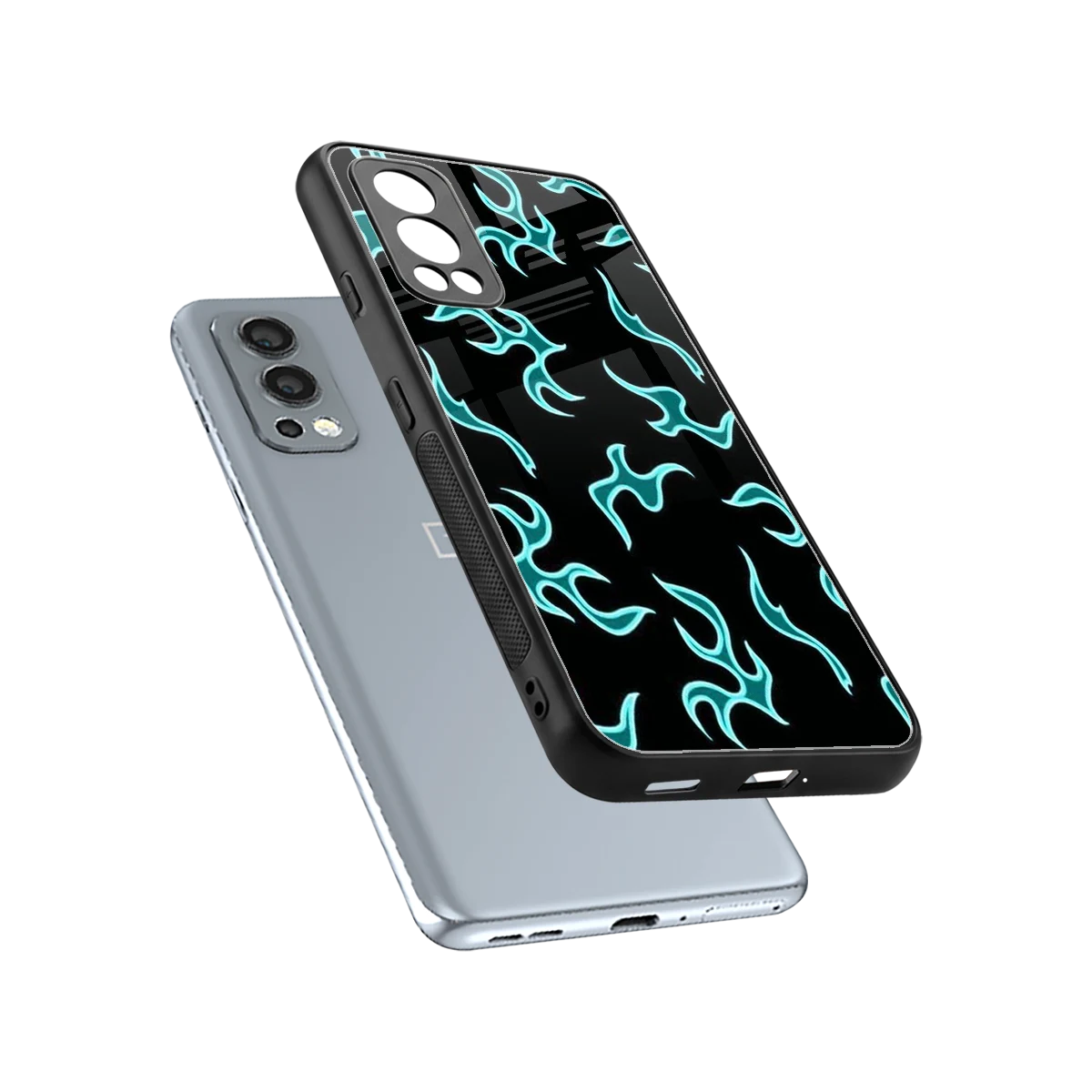 Lil Flames Black Blue sleek oneplus nord 2 cover with tempered glass back and TPU edges