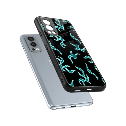 Lil Flames Black Blue sleek oneplus nord 2 cover with tempered glass back and TPU edges