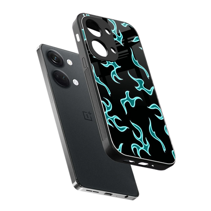 Lil Flames Black Blue sleek oneplus nord 3 cover with tempered glass back and TPU edges