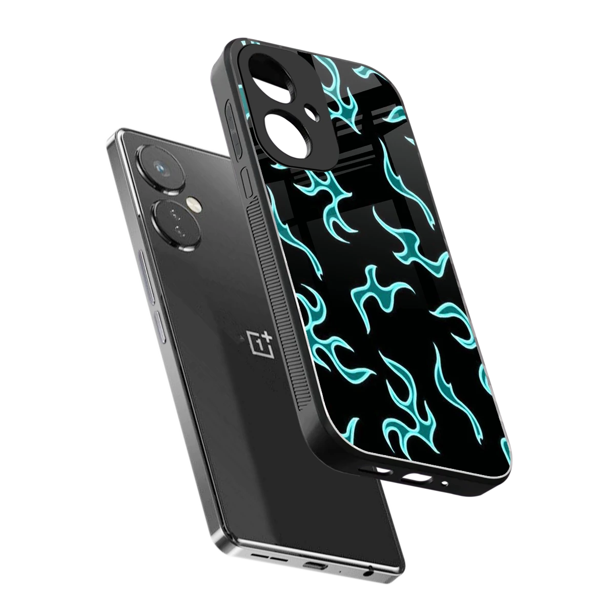 Lil Flames Black Blue sleek oneplus nord ce 3 cover with tempered glass back and TPU edges