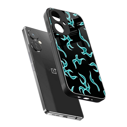 Lil Flames Black Blue sleek oneplus nord ce 3 cover with tempered glass back and TPU edges