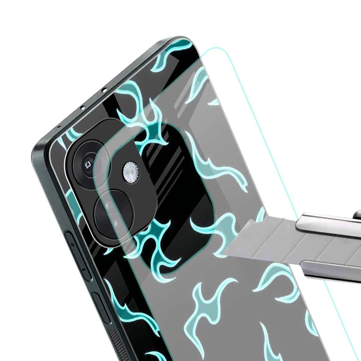 Lil Flames Black Blue stylish phone case for oneplus nord ce 3 | glossy glass and slim fit