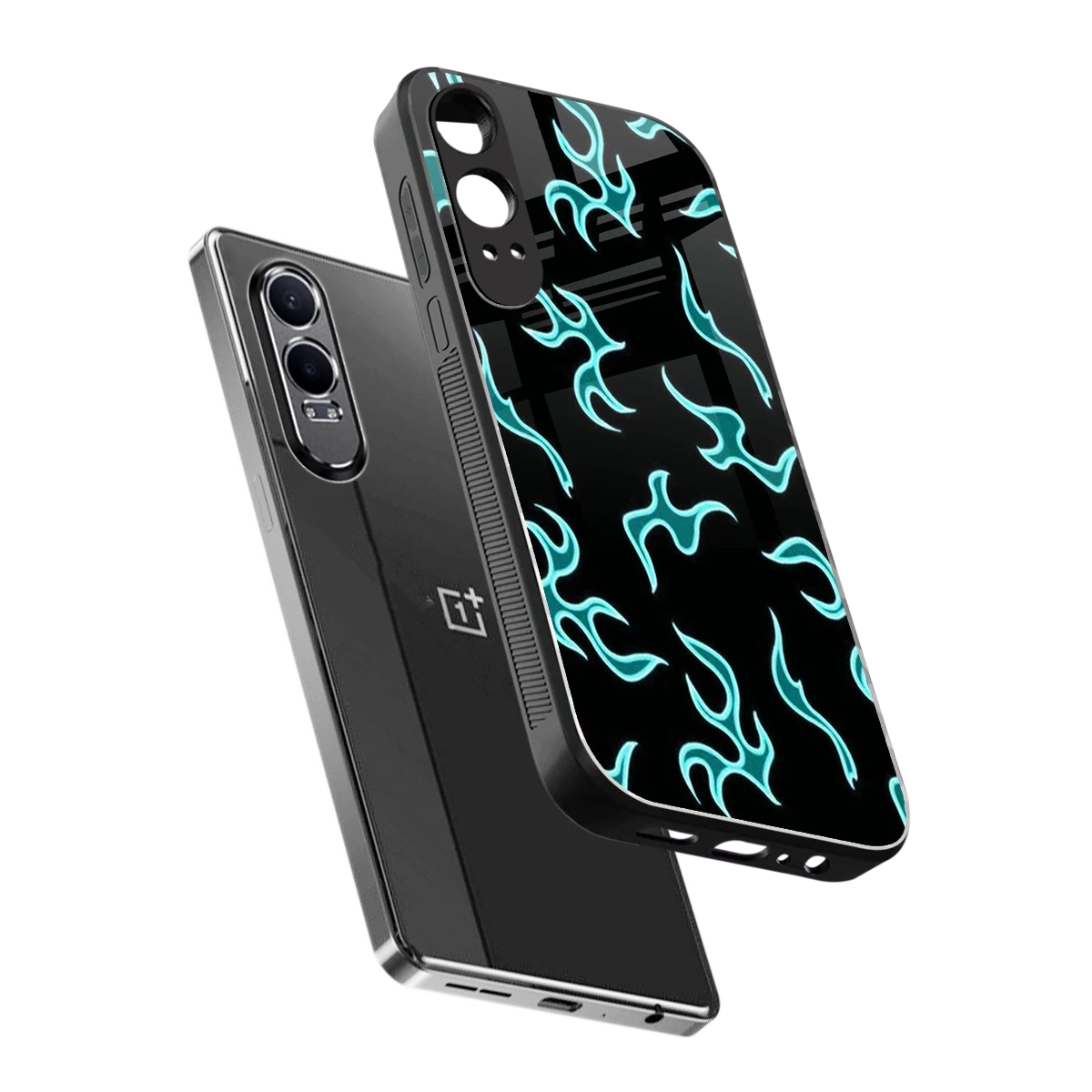 Lil Flames Black Blue sleek oneplus nord ce 4 lite cover with tempered glass back and TPU edges