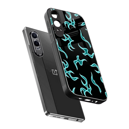 Lil Flames Black Blue sleek oneplus nord ce 4 lite cover with tempered glass back and TPU edges