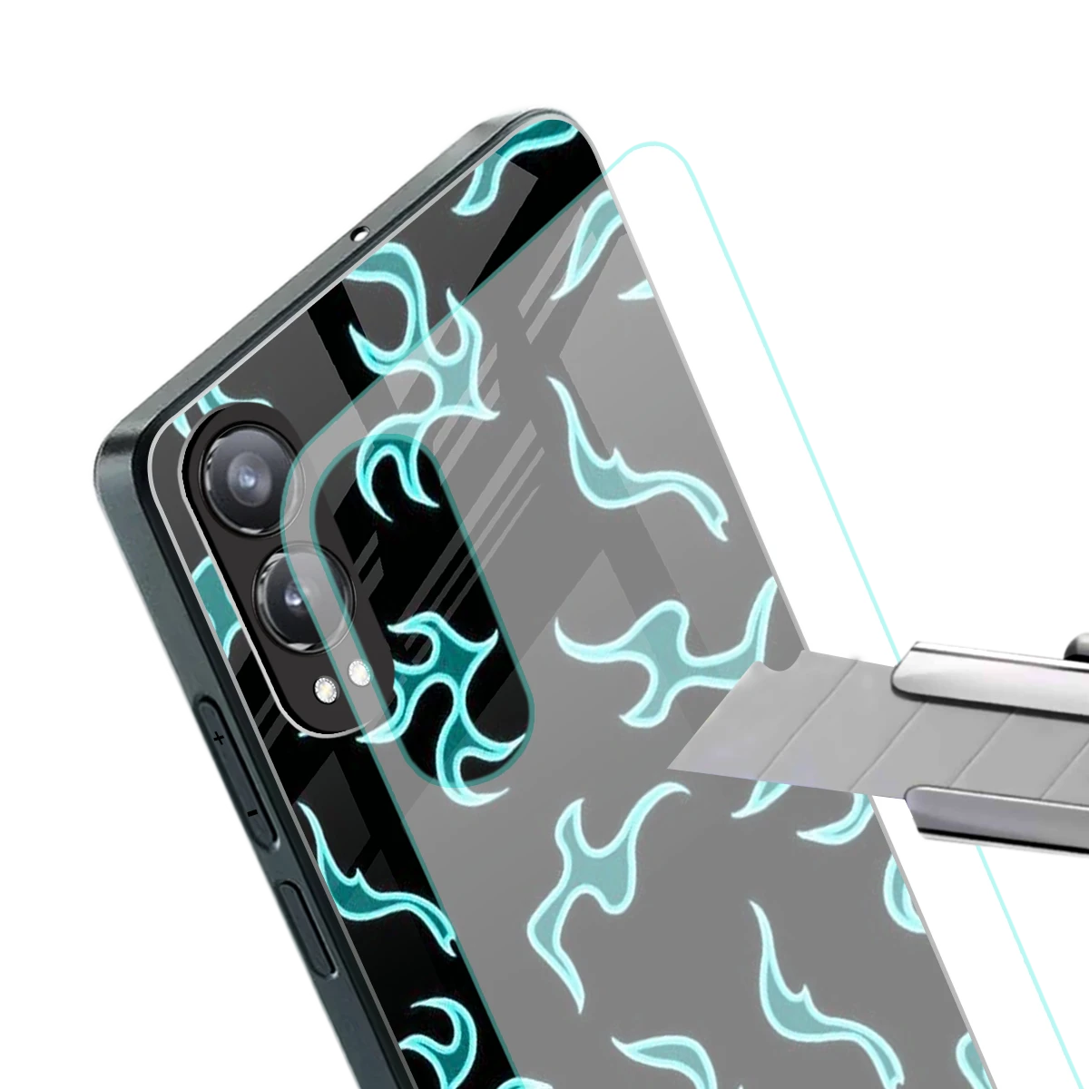 Lil Flames Black Blue stylish phone case for oneplus nord ce 4 lite | glossy glass and slim fit