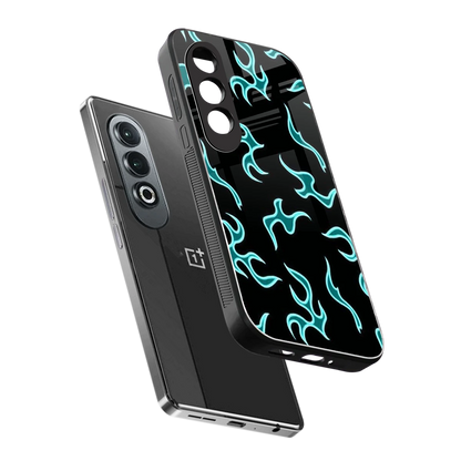 Lil Flames Black Blue sleek oneplus nord ce 4 cover with tempered glass back and TPU edges