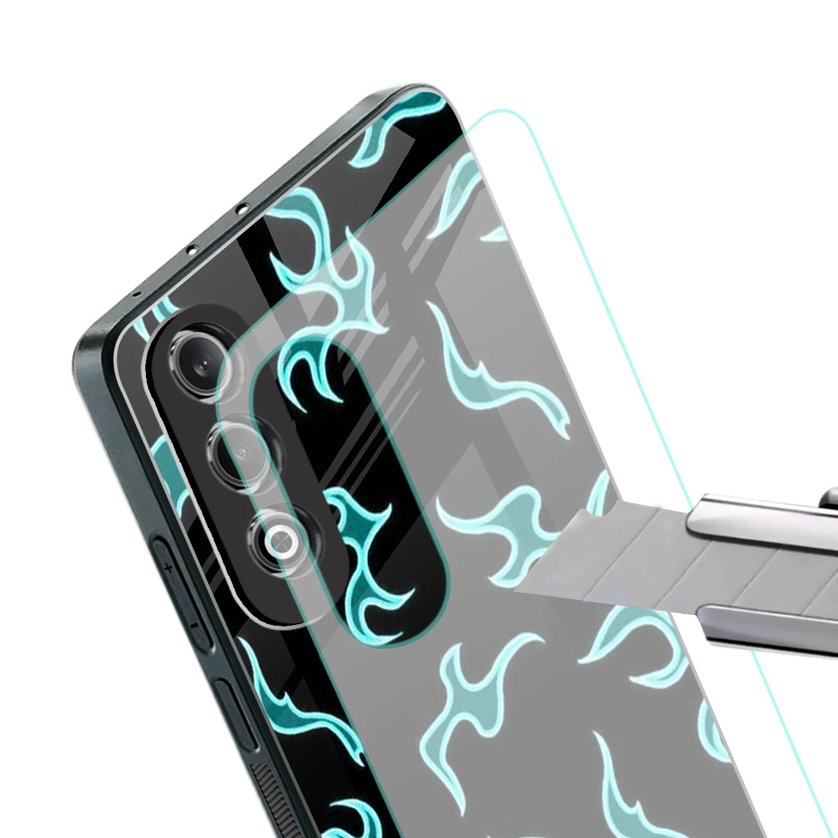 Lil Flames Black Blue stylish phone case for oneplus nord ce 4 | glossy glass and slim fit