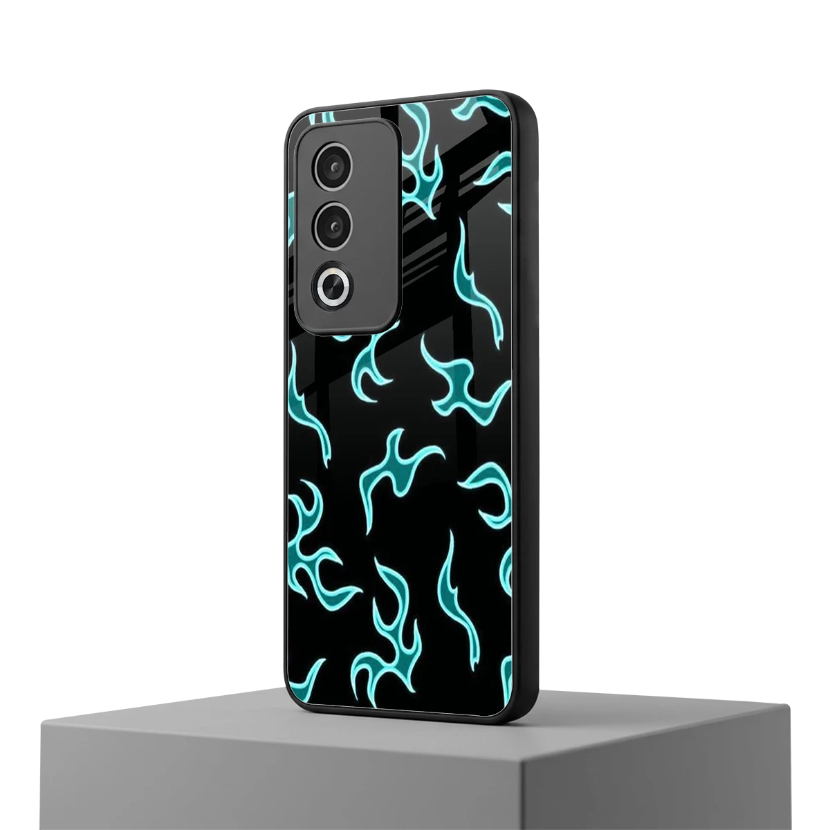 Lil Flames Black Blue oppo a3 pro mobile cover | shockproof glass phone case