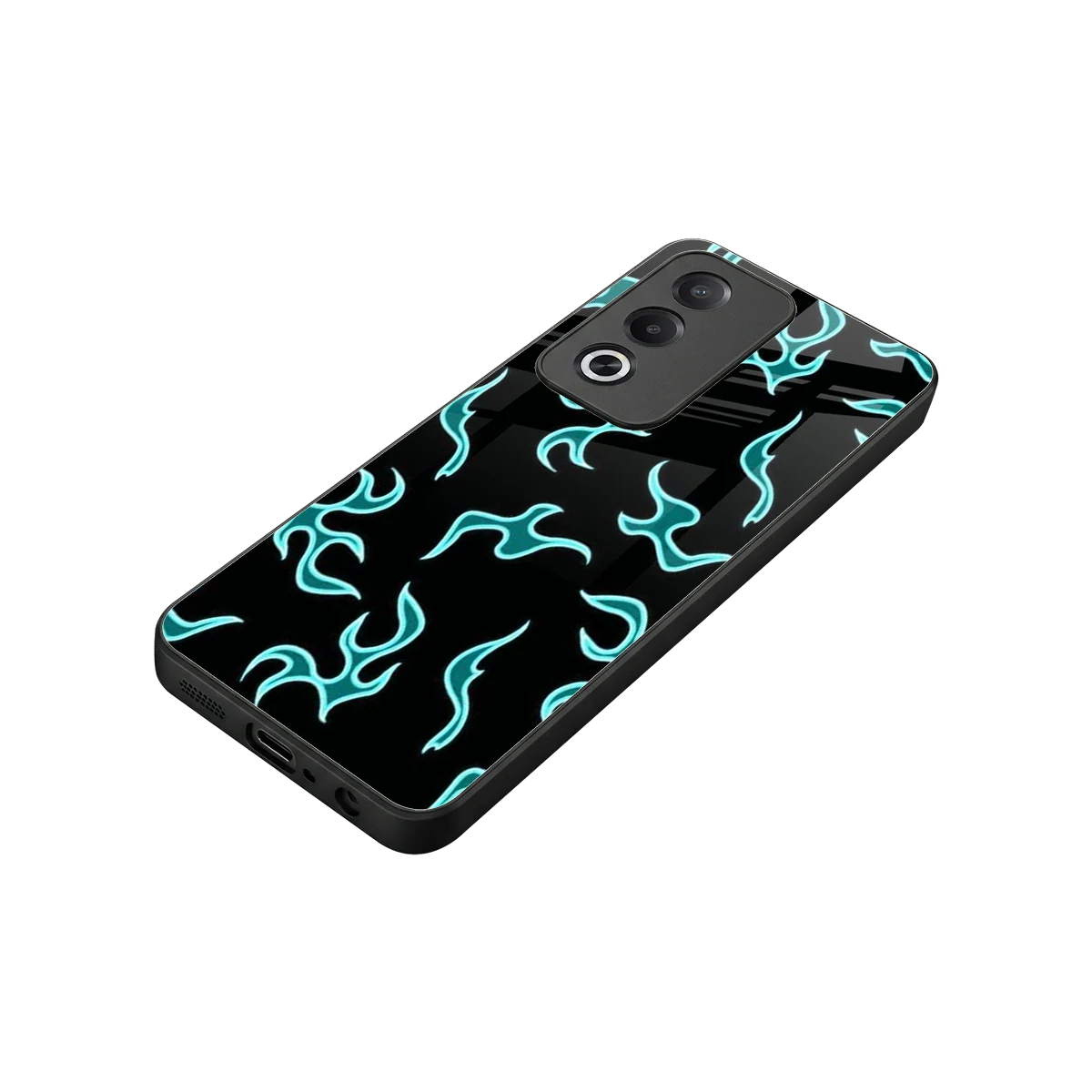 Lil Flames Black Blue stylish phone case for oppo a3 pro | glossy glass and slim fit