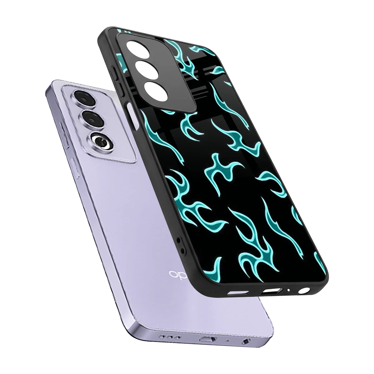 Lil Flames Black Blue sleek oppo a3 pro cover with tempered glass back and TPU edges