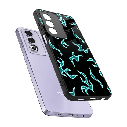Lil Flames Black Blue sleek oppo a3 pro cover with tempered glass back and TPU edges