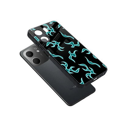 Lil Flames Black Blue sleek oppo a5x 5g cover with tempered glass back and TPU edges