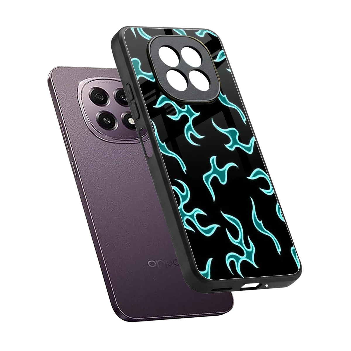 Lil Flames Black Blue sleek oppo f29 5g cover with tempered glass back and TPU edges