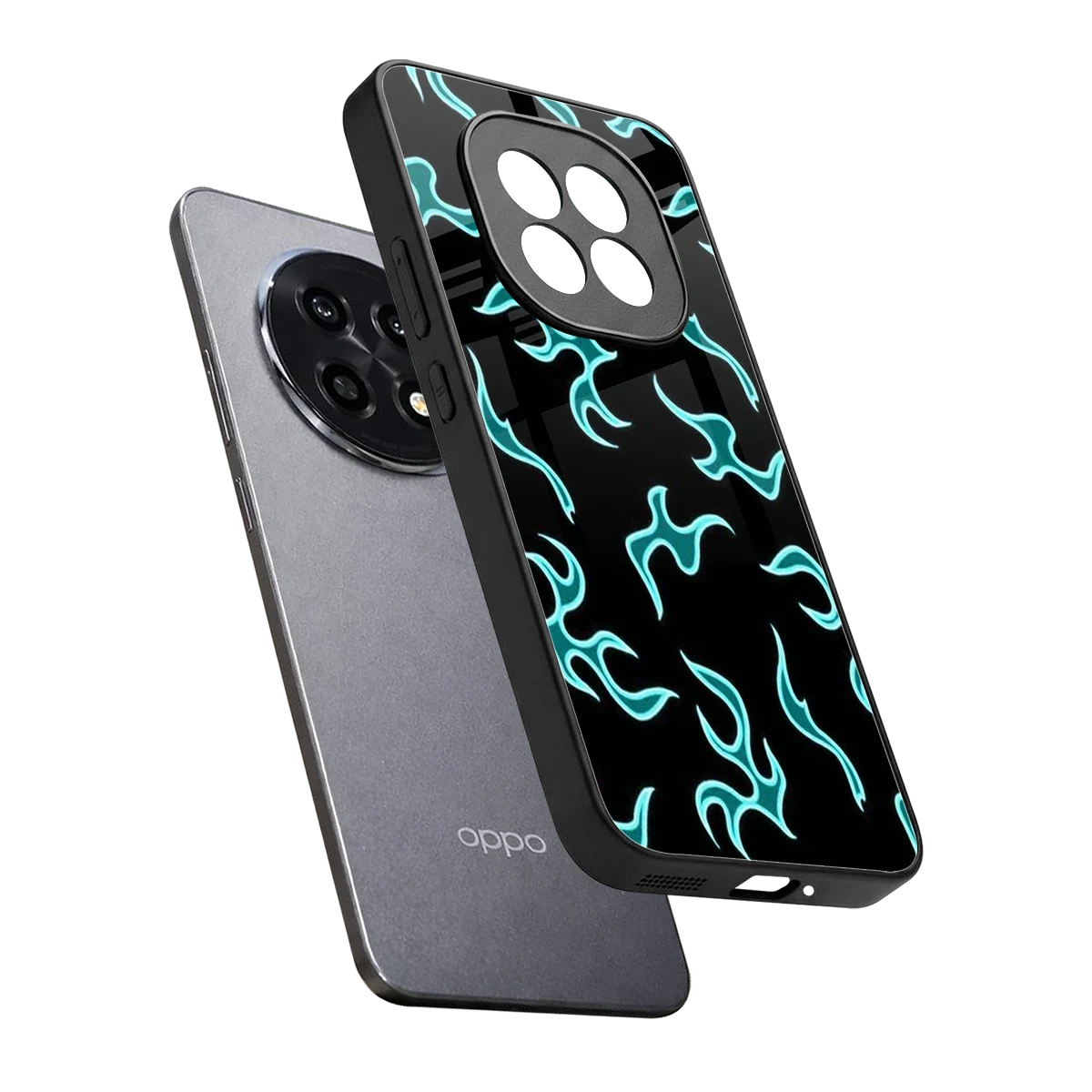 Lil Flames Black Blue sleek oppo f29 pro 5g cover with tempered glass back and TPU edges