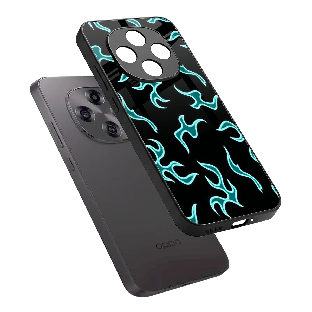Lil Flames Black Blue sleek oppo f31 pro 5g cover with tempered glass back and TPU edges