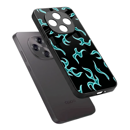 Lil Flames Black Blue sleek oppo f31 pro 5g cover with tempered glass back and TPU edges