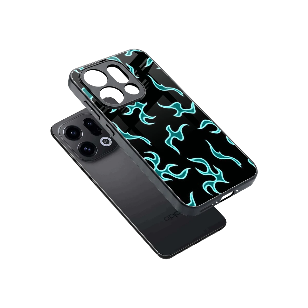 Lil Flames Black Blue sleek oppo find x9 cover with tempered glass back and TPU edges