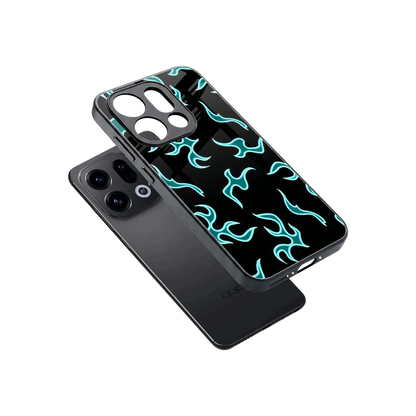 Lil Flames Black Blue sleek oppo find x9 cover with tempered glass back and TPU edges