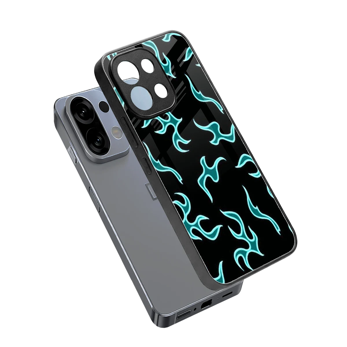 Lil Flames Black Blue sleek oppo k13 5g cover with tempered glass back and TPU edges