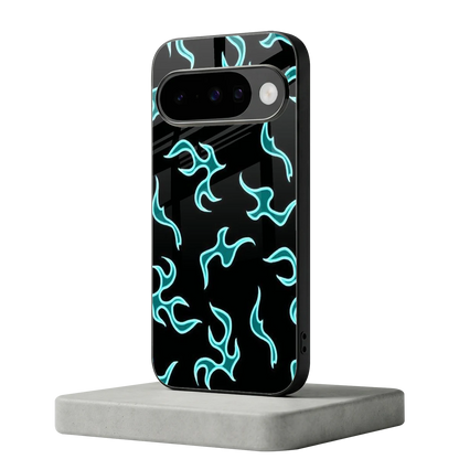 Lil Flames Black Blue google pixel 10 mobile cover | shockproof glass phone case