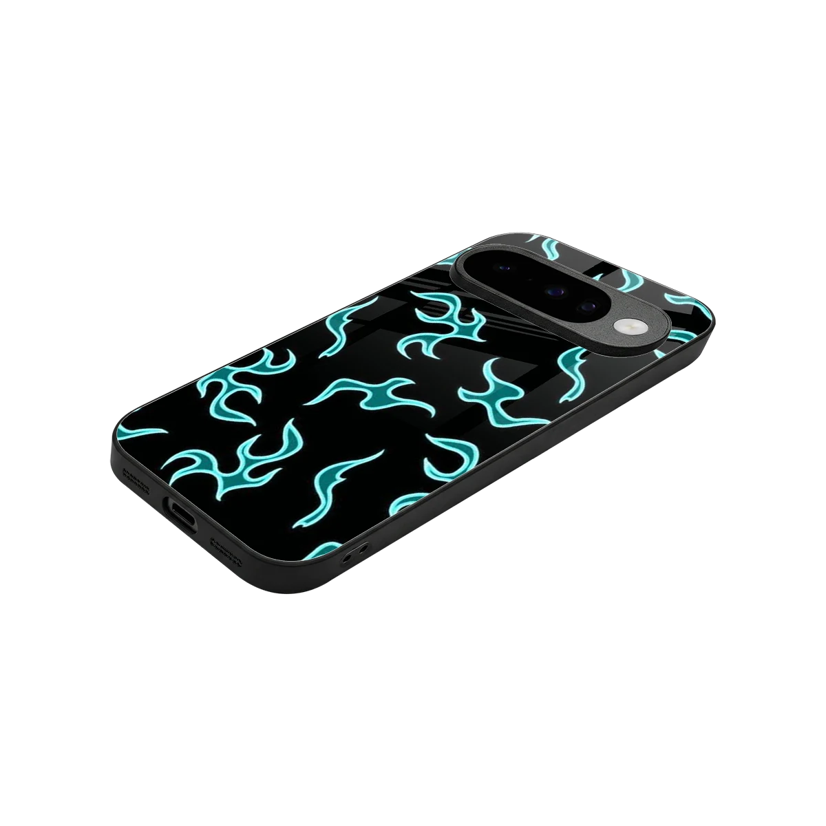 Lil Flames Black Blue stylish phone case for google pixel 10 | glossy glass and slim fit