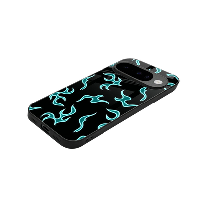 Lil Flames Black Blue stylish phone case for google pixel 10 | glossy glass and slim fit