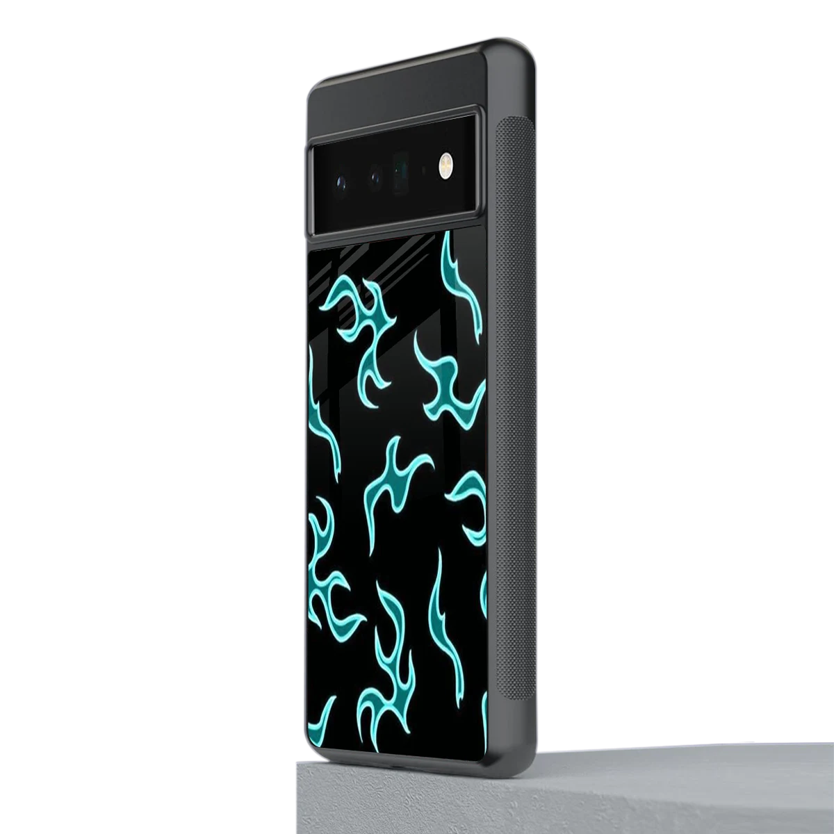 Lil Flames Black Blue stylish phone case for google pixel 6 pro | glossy glass and slim fit