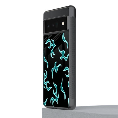 Lil Flames Black Blue stylish phone case for google pixel 6 pro | glossy glass and slim fit