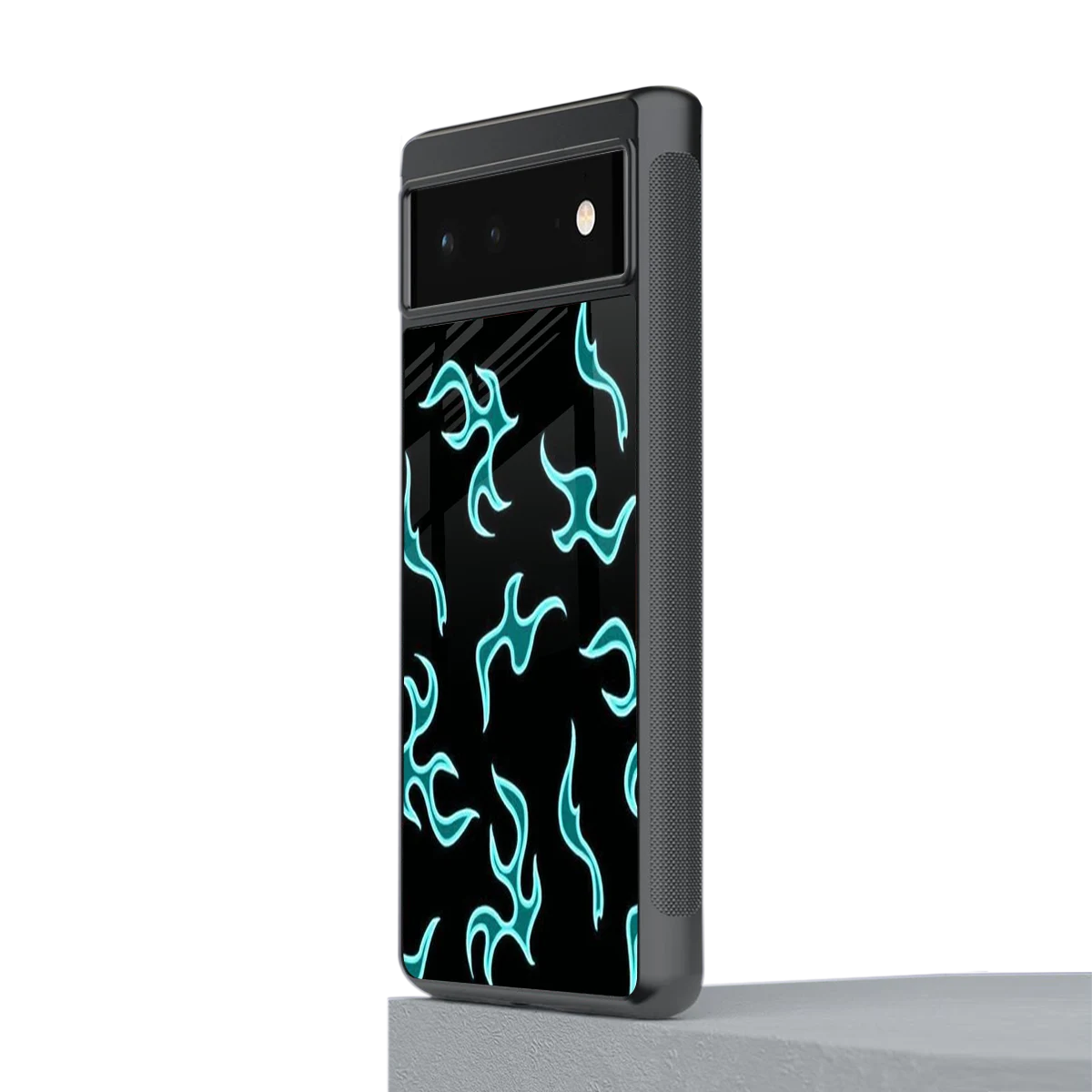 Lil Flames Black Blue stylish phone case for google pixel 6a | glossy glass and slim fit