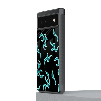 Lil Flames Black Blue stylish phone case for google pixel 6a | glossy glass and slim fit