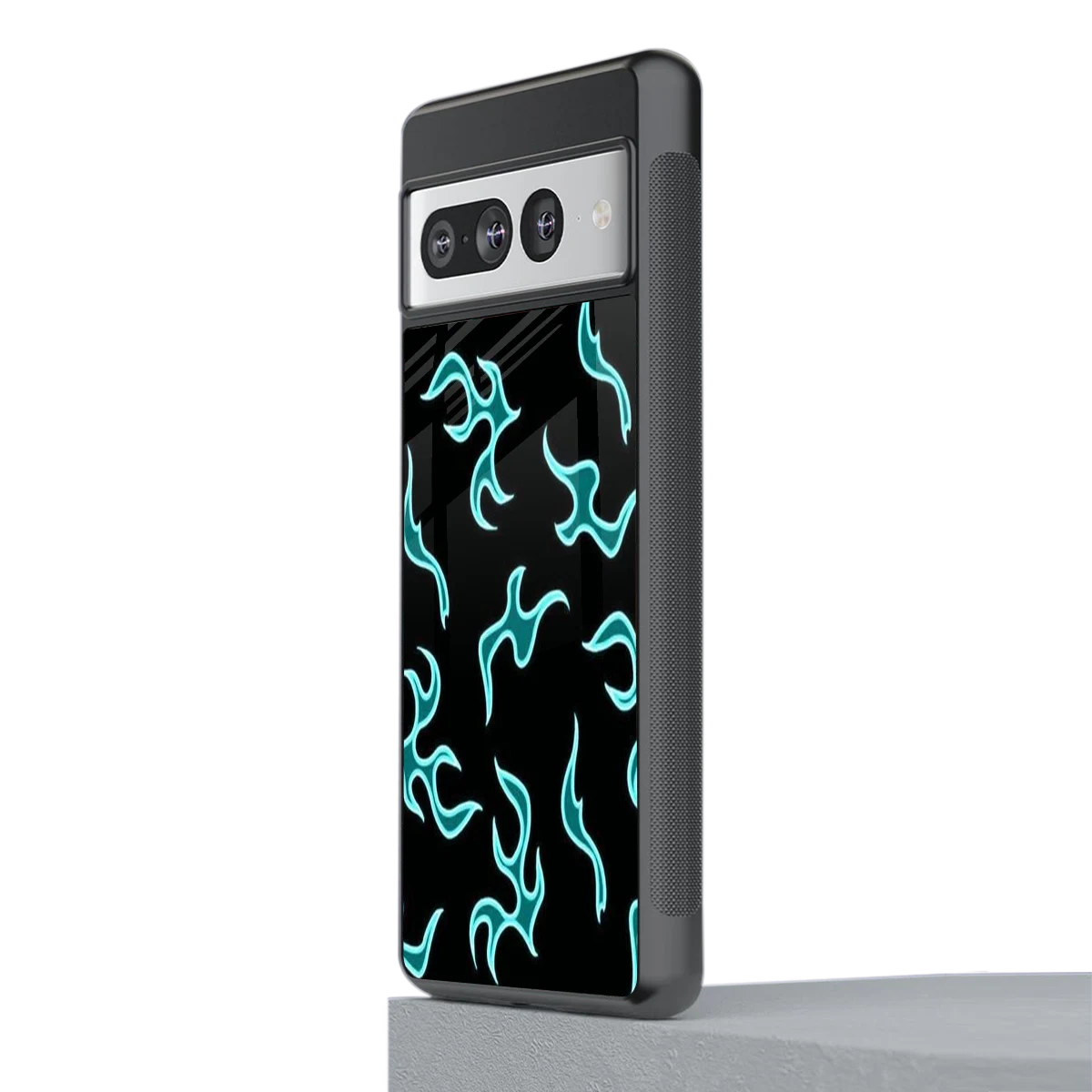Lil Flames Black Blue stylish phone case for google pixel 7 pro | glossy glass and slim fit
