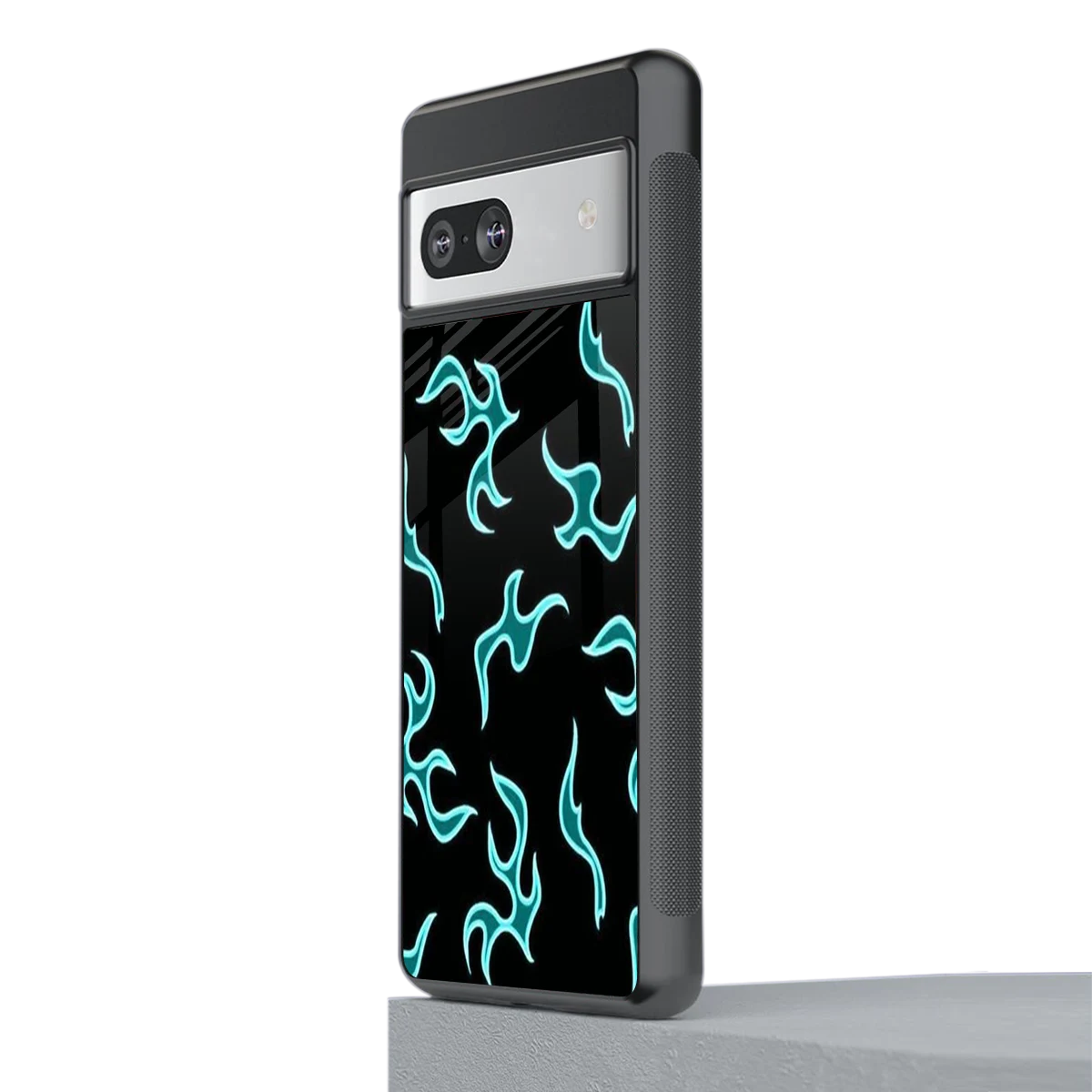Lil Flames Black Blue stylish phone case for google pixel 7a | glossy glass and slim fit