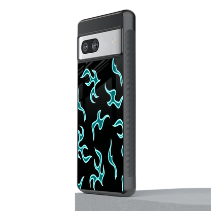 Lil Flames Black Blue stylish phone case for google pixel 7 | glossy glass and slim fit