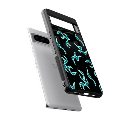 Lil Flames Black Blue sleek google pixel 8 pro cover with tempered glass back and TPU edges