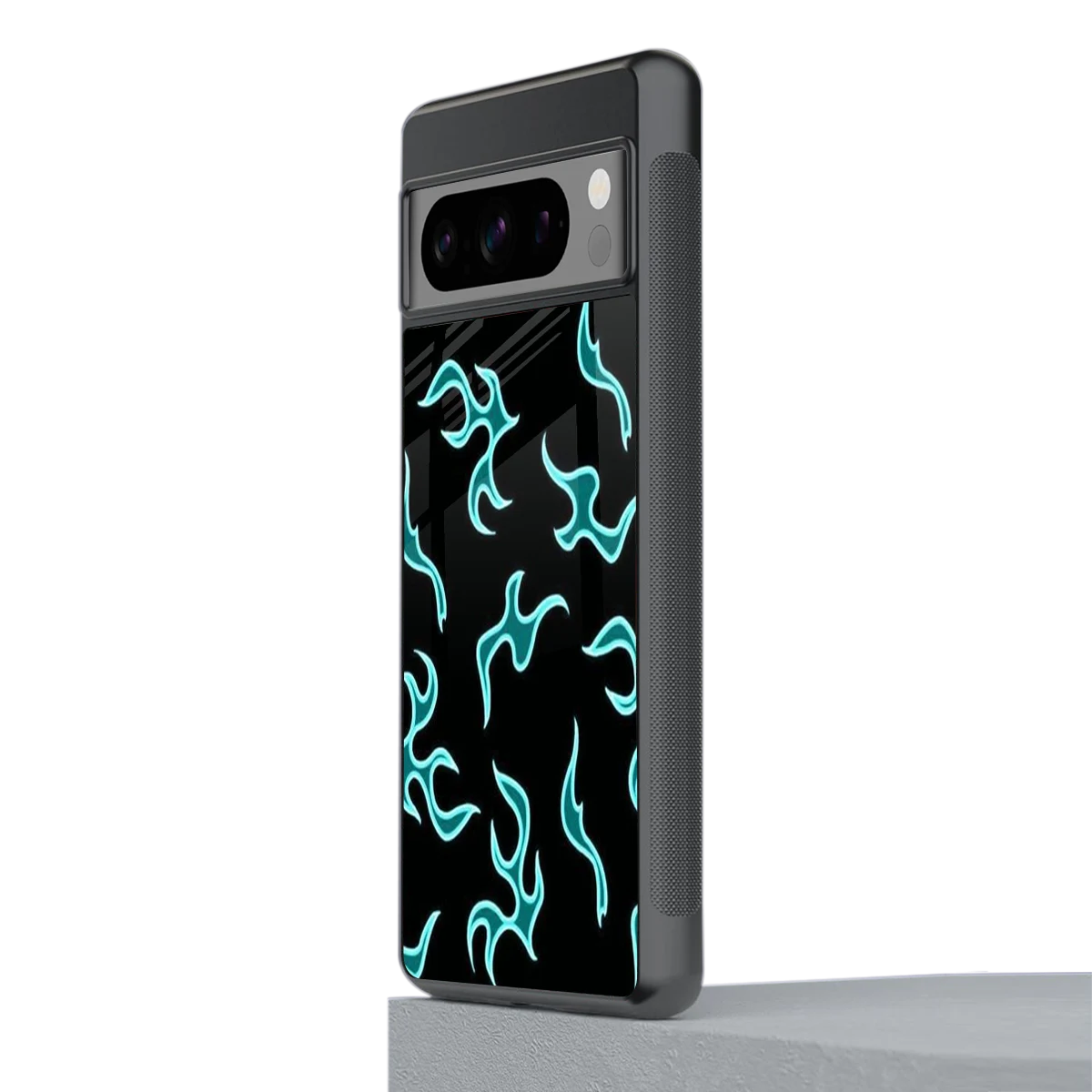 Lil Flames Black Blue stylish phone case for google pixel 8 pro | glossy glass and slim fit