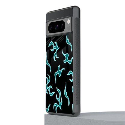 Lil Flames Black Blue stylish phone case for google pixel 8 pro | glossy glass and slim fit