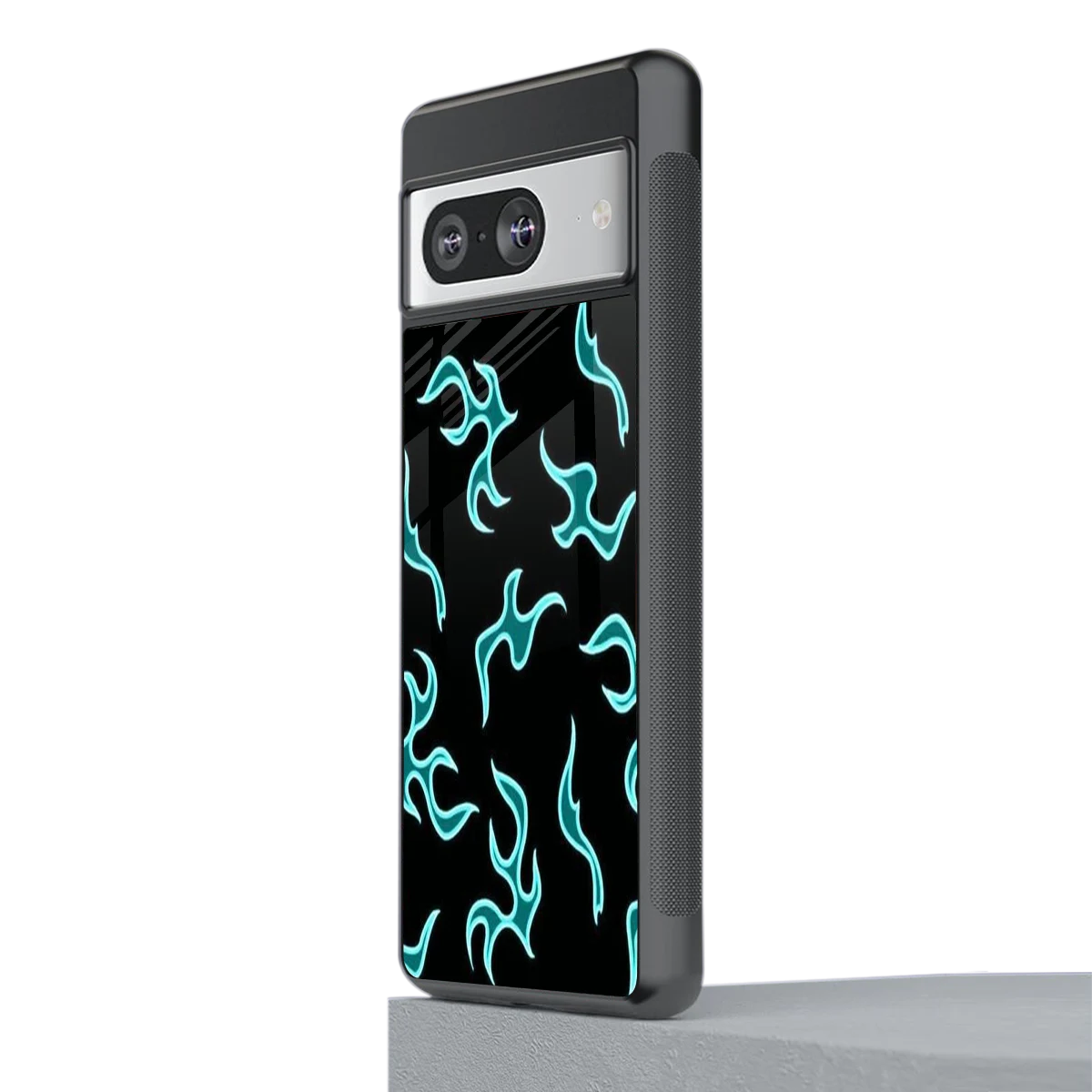 Lil Flames Black Blue stylish phone case for google pixel 8 | glossy glass and slim fit