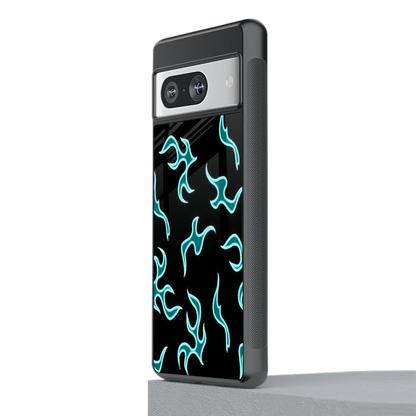 Lil Flames Black Blue stylish phone case for google pixel 8 | glossy glass and slim fit