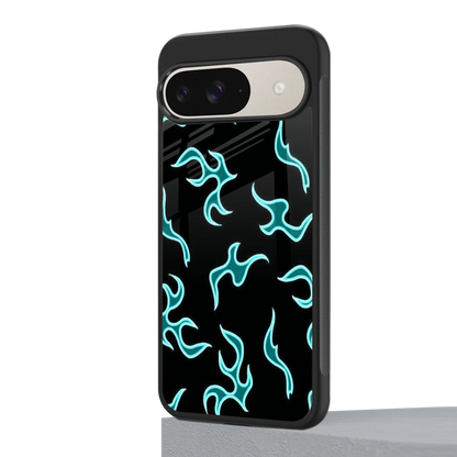 Lil Flames Black Blue google pixel 9 mobile cover | shockproof glass phone case