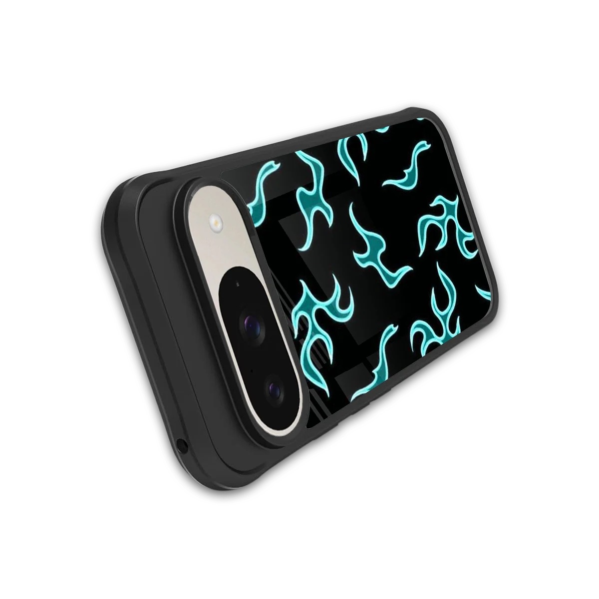 Lil Flames Black Blue stylish phone case for google pixel 9 | glossy glass and slim fit