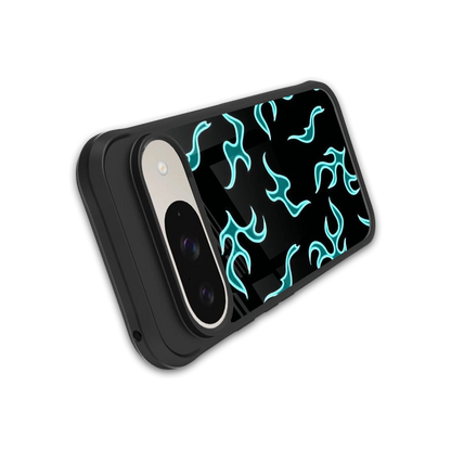 Lil Flames Black Blue stylish phone case for google pixel 9 | glossy glass and slim fit