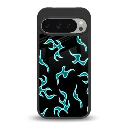 Lil Flames Black Blue back phone cover | glass case for google pixel 9 pro