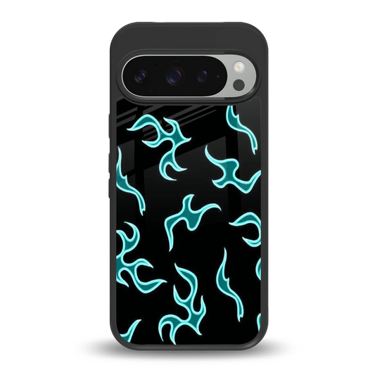 Lil Flames Black Blue back phone cover | glass case for google pixel 9 pro xl