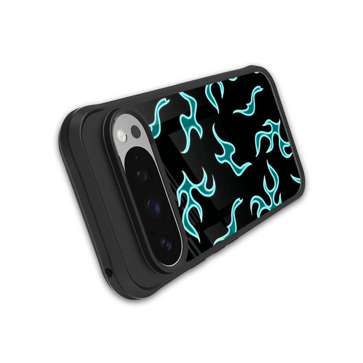 Lil Flames Black Blue stylish phone case for google pixel 9 pro | glossy glass and slim fit