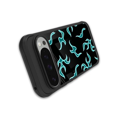Lil Flames Black Blue stylish phone case for google pixel 9 pro | glossy glass and slim fit