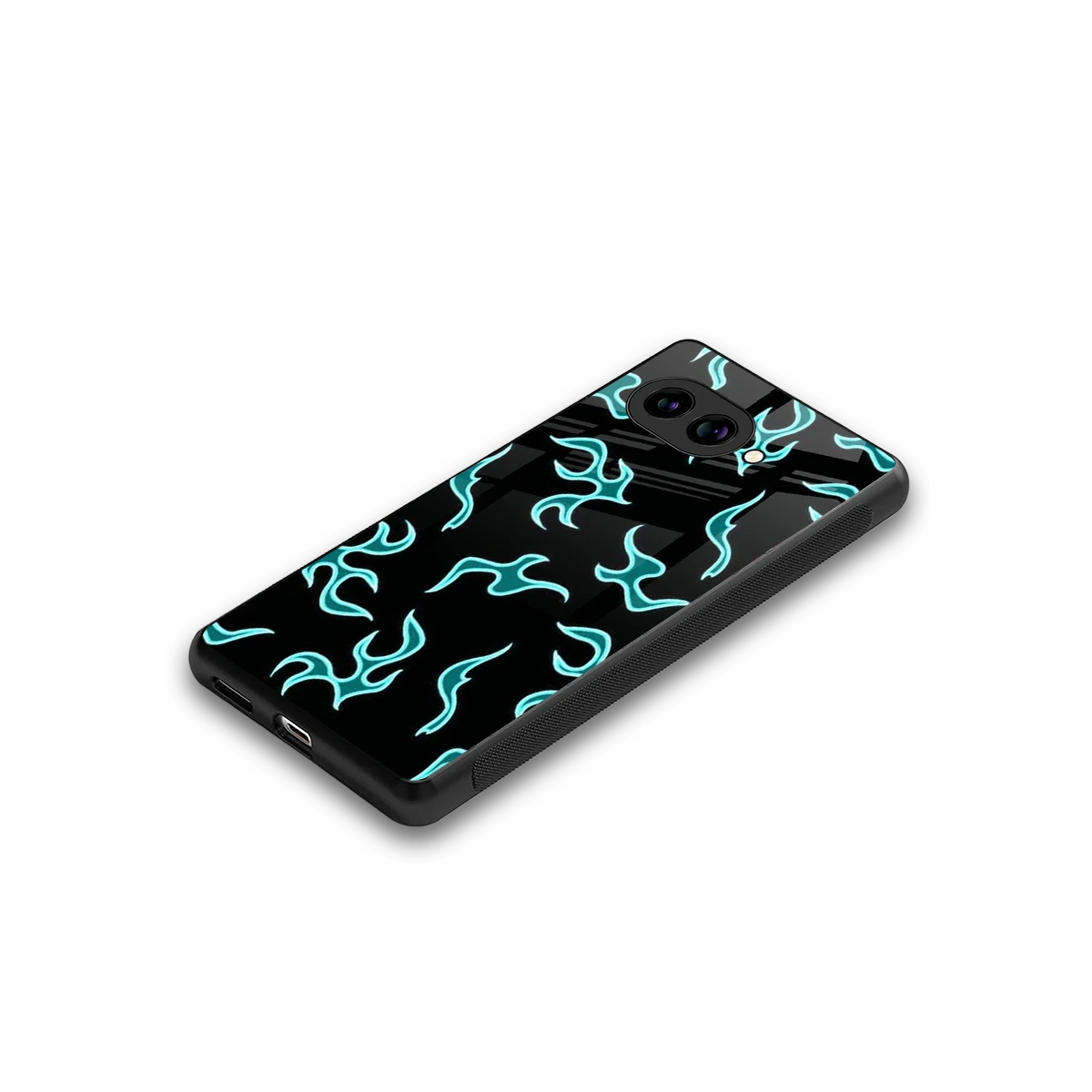Lil Flames Black Blue stylish phone case for google pixel 9a | glossy glass and slim fit