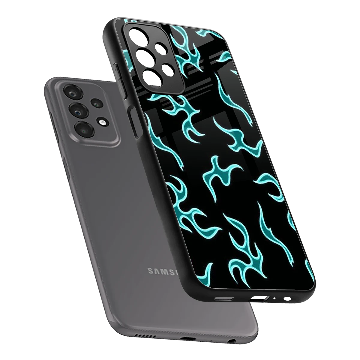 Lil Flames Black Blue sleek samsung galaxy a23 cover with tempered glass back and TPU edges